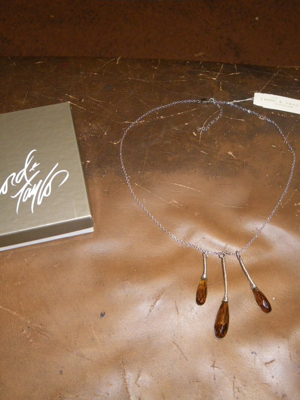 Women’s Sterling Silver Adjustable Necklace w/ Tri Smokey Quartz Pendants